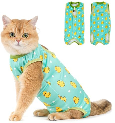 Avont Body Chat Post Opératoire Stérilisation, Combinaison de Récupération pour Chat Anti Léchage, Cat Recovery Suit après Chirurgie, Protection Post-Chirurgie, Contre Maladies de Peau -Canard(M)