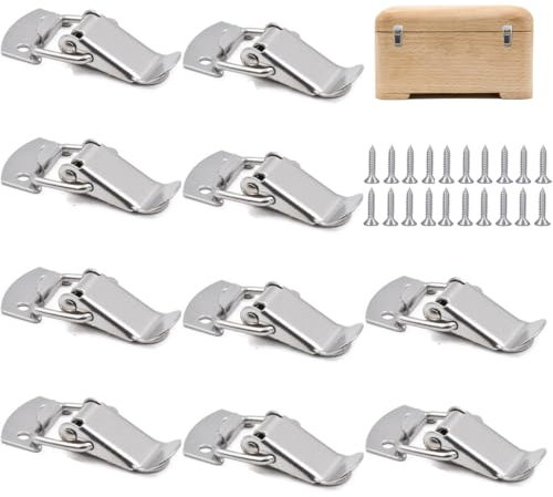 10 Piezas Cerradura Tensión de Acero Inoxidable, Cerradura Presión Pequeña con 20 Tornillos, Cerradura Tapa MetáLica, Cerradura Caja, para Caja Maletas, Caja Herramientas, Cajón, Armario, Arcón