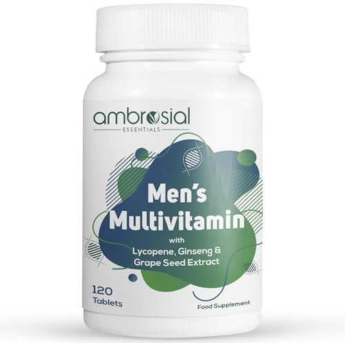 Ambrosial Multivitamin für Männer - 4 Monate Vorrat - 24 Zutaten - Mit Lycopin, Ginseng &Traubenkernextrakt - 120 Multivitamin Tabletten - Multivitamine Komplex - Essentielle Vitamine & Mineralien