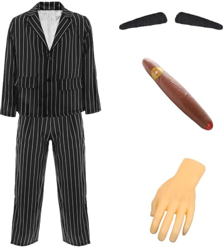 LOVETRENDS Mens Halloween Costume - X-Large - Pinstripe Suit Jacket and Matching Trousers, Hand Prop, Fake Cigar, Spiv Moustache - Adults Halloween Fancy Dress Costume