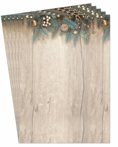 SIGEL DP664 Briefpapier Weihnachten Golden Greens A4, 25 Blatt, aus nachhaltigem Papier, Weihnachtsbriefpapier, Einladung, Menükarte