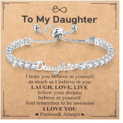 Aitsite To My Daughter Bracelet, Sparkling Cubic Zirconia Bracelet for Birthday Christmas Mothers Day，Bracelets Gifts for Daughter Women with Box/Card