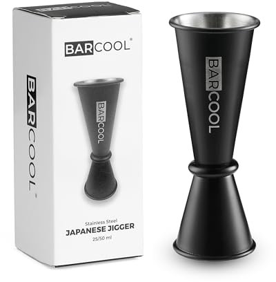 Barcool Bartenders Professional Cocktail Spirit Measure | Dual Sided Cup | Japanese Style Jigger 50ml / 25ml Shot | Blackened Stainless Steel (Black)