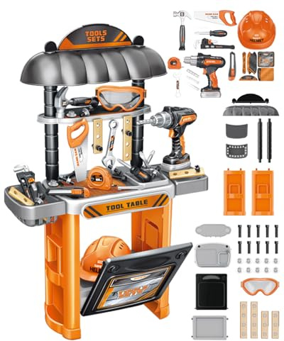 Kids Tool Work Bench, Pretend Play Construction Kids Tool Bench with Realistic Electric Drill, Educational Play Toy for Boys & Girls Ages 3+, STEM Learning Toys for Birthday