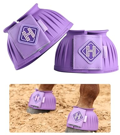 Harrison Howard Rubber Bell Boots Leather Touch-Close Overreach Boots Hoof Protection for Horses Sold in Pairs Violet S
