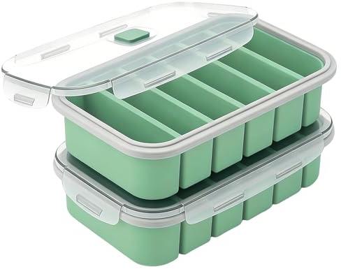 BOYIFEIJIE Set di 2 stampi per zuppa in silicone, 6 scomparti con coperchio e linee di riempimento, per porridge, brodo, salsa e burro, senza BPA e lavabile in lavastoviglie, ideale per Meal Prep