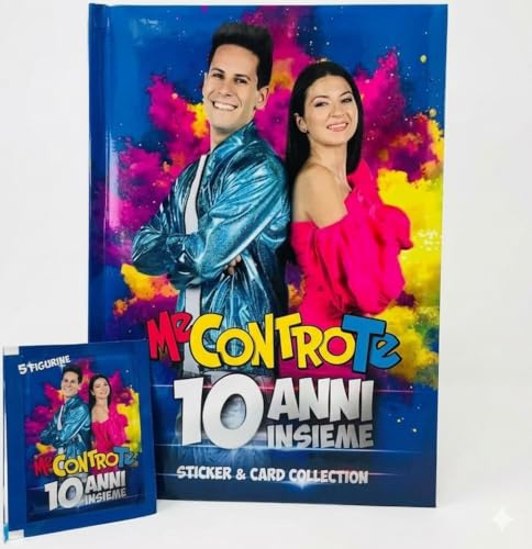 Album figurine Me Contro Te 10 anni insieme 2025 + 20 bustine da 5 figurine + portachiave pailettes