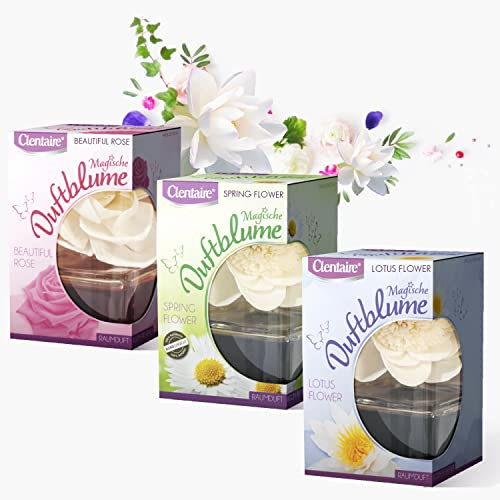 CLENTAIRE Duftblumen Probierpaket 3er Pack - Beautiful Rose, Lotus Flower, Spring Flower - sinnlicher Raumduft, handgefertigte Papierblume