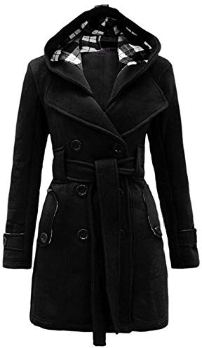 YMING Donne Elegante Inverno Cappotto Con Cappuccio Risvolto Giacca Avvolgente Con Tasche Outdoor Trench Cappotto Autunno Casual Top Avvolgente Giacca Nero XL