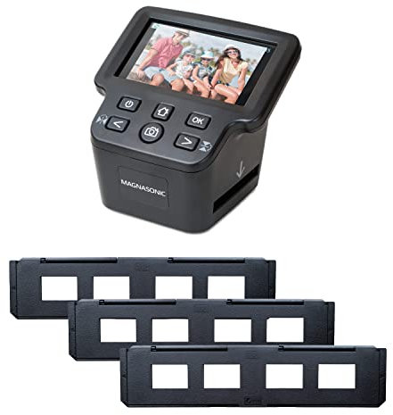 Magnasonic Escáner de película todo en uno de 24 MP con pantalla grande de 5 pulgadas y HDMI, bandeja larga de 35 mm, convierte película de 35 mm/126/110/Super 8 y 135/126/110 se desliza en fotos