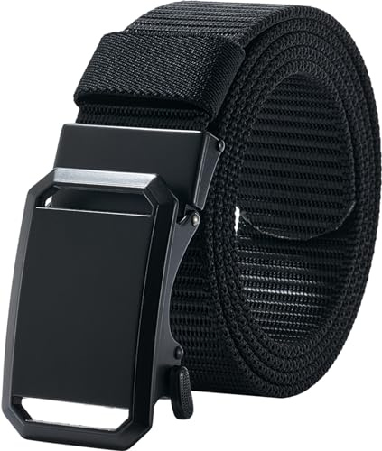 LionVII Ratchet Belts for Men - Fashion Belt Man Nylon Fabric 1 3/8 for Casual Jeans - Adjustable Trim to Fit 27-49 Waist (Black)