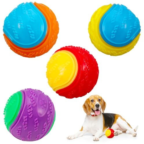 Bestomrogh Lot de 4 balles couinantes durables, jouets interactifs pour chien, soulagement de l'anxiété et de l'ennui, entraînement et nettoyage des dents