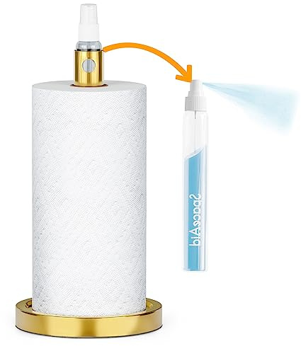 SpaceAid 2 in 1 Paper Towel Holder with Spray Bottle, Countertop Paper Towels Holders Stand with Sprayer Inside Center, Under Cabinet Papertowels Roller for Kitchen and Bathroom (Gold)