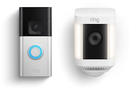 Ring Battery Doorbell Plus with Ring Spotlight Cam Plus (White)