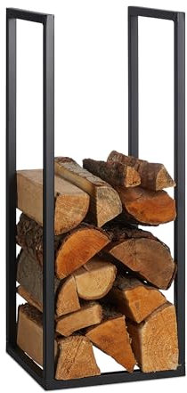 Relaxdays Scaffale Portalegna da Interno in Metallo, per Ceppi da Camino, HLP 75x30x30 cm, Porta Legna da Ardere, Nero, Ferro