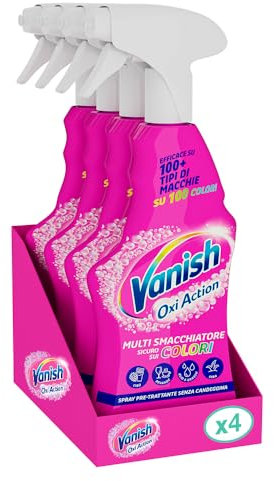 Vanish Oxi Action Multi Smacchiatore Spray Pre-Trattante Senza Candeggina, 4 Confezioni da 725 ml di Multi Smacchiatore Spray Pre-Trattante Senza Candeggina