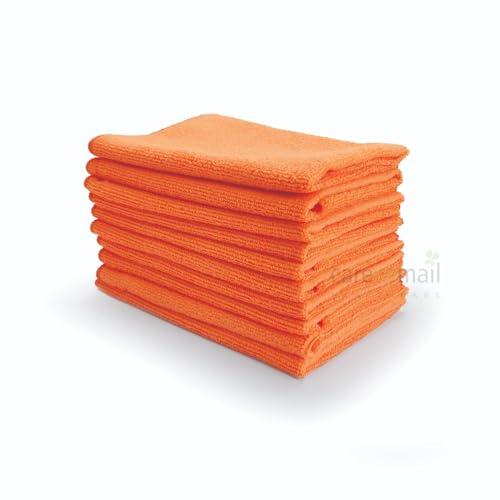 carebymail Microfibre Cleaning Cloth, Pack of 10, Large Size: 40x40cm | Soft Premium Heavy Weight Washable Cloth Duster for Kitchen, Home, Bathrooms, Surfaces, Mirrors, Car, Motorbike (Orange)