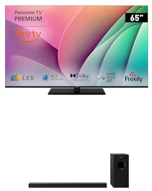 Panasonic TV-65W80AEY 65 4K Ultra HD Smart TV, Fire TV SC-HTB600EBK Home Theatre Soundbar with Bluetooth and Dolby Atmos