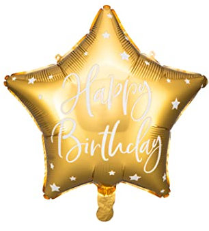 Goldener Happy Birthday Folienballon Stern – 47 cm – wiederverwendbar und somit nachhaltig – Geburtstagsdeko für Kinder & Erwachsene – Helium- & Luftballon