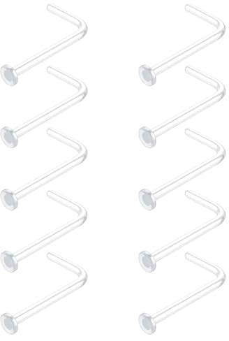 AceFun 20g Clear Nose Stud Piercing Retainer Bioflex Plastic L Shape Nose Studs Retainers Flat Top clear nose studs hide piercing for school invisible Nose Piercing 20 Gauge (0.8mm) 10 pieces