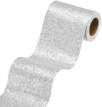 sourcing map 4 x 118 Laser Silver Glitter Wallpaper Border, Peel and Stick Self Adhesive Sparkle Glitter Contact Paper Border for Mirror Bulletin Board DIY Crafts Decor