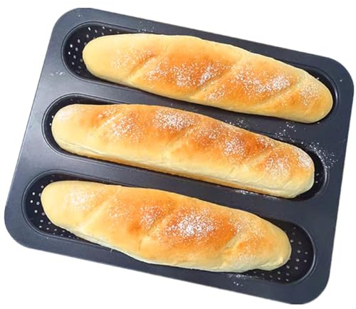 DWWTKL Perforated Baguette Pan 13-Inch 3 Wave Loaves Non-Stick Ultra-Ventilate French Bread, Hot Dog Buns, Sourdough, Italian Bread Tray 2.4-Inch Channel for Oven Baking 12.8 x 10.2 - Black