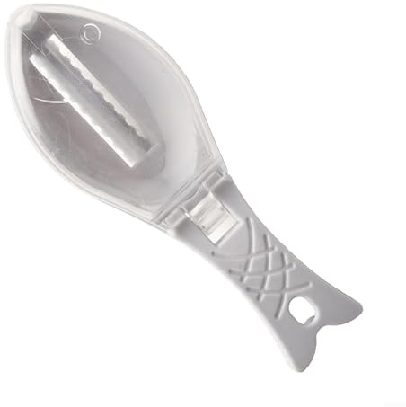 Jonikuper Limpiador de escamas de pescado, cepillo de plástico para piel de pescado con cubierta para una fácil escala, 16 x 5 cm, utensilio de cocina verde para uso doméstico, 1 paquete