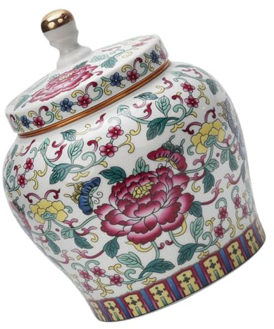 Happyyami Barattolo da tè in Ceramica 1000ml Coperchio Ermetico, Contenitore per Alimenti Sfusi e Frutta Secca, Conservazione Cucina Stile Cinese per Uso Domestico