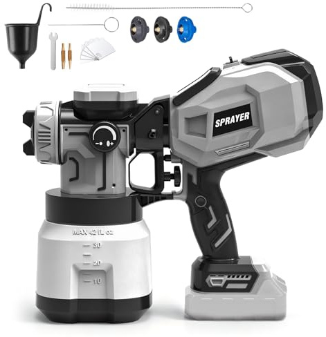 Akku sprutpistol för Makita batterier (ej ingår), HVLP färgspruta, 1000 ml/min, 1500 ml behållare, 90°/180° sprutmönster, 3 munstycken + nålar – Perfekt för väggar, tak & möbler