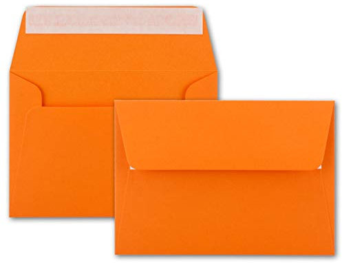 100x Brief-Umschläge B6 - Orange - 12,5 x 17,5 cm - Haftklebung 120 g/m² - breite edle Verschluss-Lasche - hochwertige Einladungs-Umschläge
