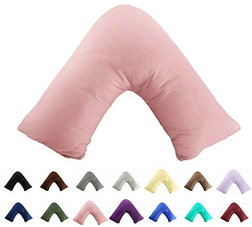TAOSON 100% Cotton 300 Thread Count Soild Envelope Style V Shaped/Tri/Boomerang Standard Pillow Case Cushion Cover Only Cover No Insert (Pink)