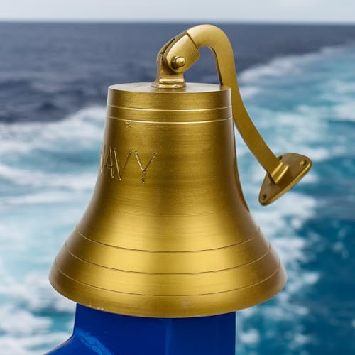 Nagina International Nautical Antique Brass Aluminum Decorative Bell with U.S Navy Engraved | Nautical Maritime Boat Gifts (7 Inches)