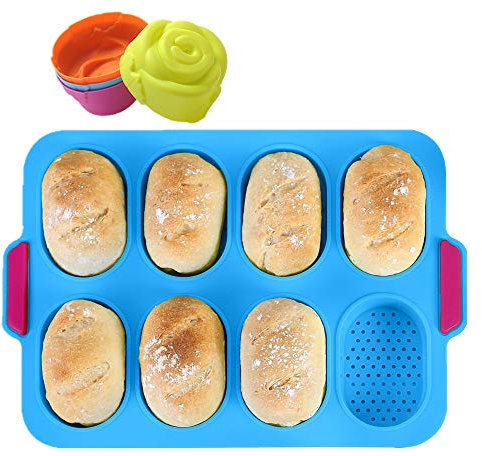 KeepingcooX® Mini Baguette Baking Tray, 34x24 cm, Non-Stick Perforated Pan | Bread Crisping Tray, Loaf Mould with Delicious Crispy Crusts, Plus Rose Molds