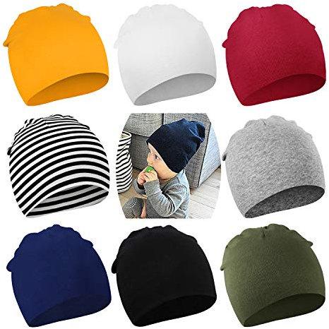 DRESHOW 8 Stücke Unisex Mütze Hut Junge Mütze Frühling Mützchen Kleinkind Wendemütze Jersey Slouch Beanie Bekleidung Unisex Infant Hut Kindergarten Mütze
