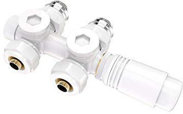 Heilmetz Universel pour Radiateur Raccordement Central avec 50mm Vannes Thermostatiques pour Le Radiateur et Chauffage Blanc Style 1