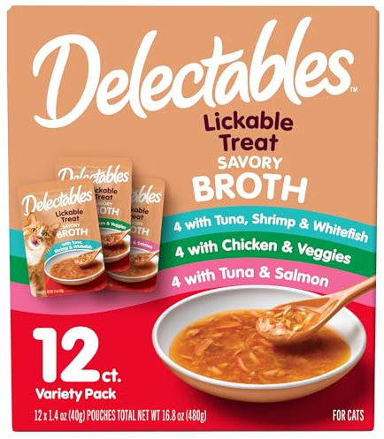 Delectables Savory Broths Lickable Wet Cat Treat Variety Pack, 12Count(Pack of 1)