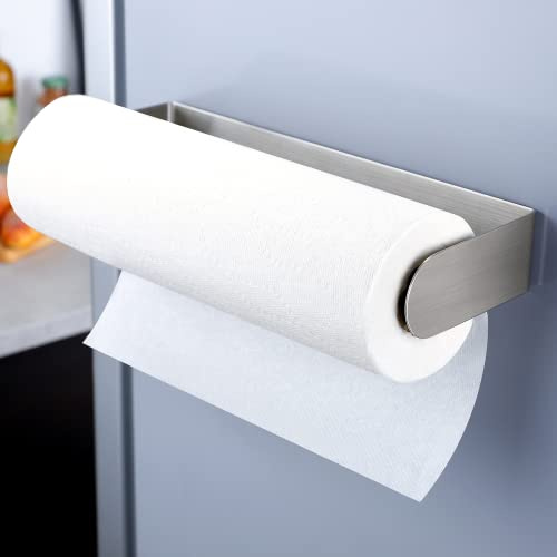 DELITON Magnetisk pappershanddukshållare, multifunktionell pappershandduksstång med stark magnetisk baksida, för kök, kylskåp och grill, silver