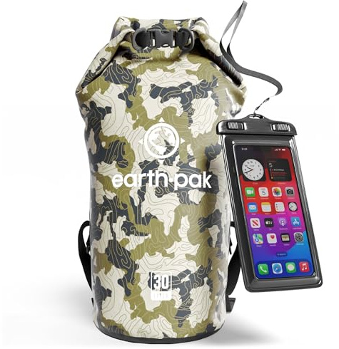 Earth Pak -Waterproof Dry Bag - Roll Top Dry Compression Sack Keeps Gear Dry for Kayaking, Beach, Rafting, Boating, Hiking, Camping and Fishing with Waterproof Phone Case