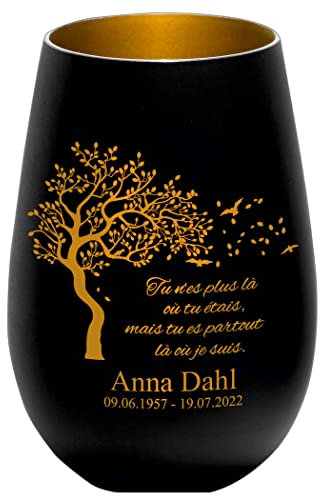 MANUFACTURE DU LASER Photophore en Verre personnalisé,nom et Date funéraire,Lumière de deuil,présent funéraire – Noir/Or,Tu n'es Plus là où tu étais, mais tu ES Partout là où Je suis. WL1002 12