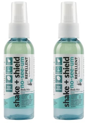 Best Bee Brothers Shake + Shield No-See-Ums Gnat Spray – Non-Greasy Bug Spray Body Mist Made with Plant-Based Ingredients, 2 Oz. (2 Pack)