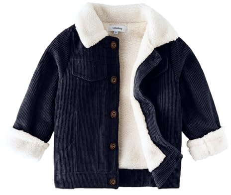 Volunboy Toddler Corduroy Sherpa Jacket, Fleece Lining Coat Lapel Button Down Thicked Warm Outwear for Baby Boys Girls