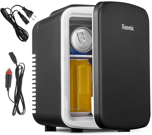 Mini-Kühlschrank, 4 Liter/6 Dosen, tragbarer Kühler und Wärmer persönlicher Kühlschrank für Hautpflege, Kosmetik, Getränke, Lebensmittel, ideal für Schlafzimmer, Büro, Auto, Freonfrei (Schwarz) (4L)