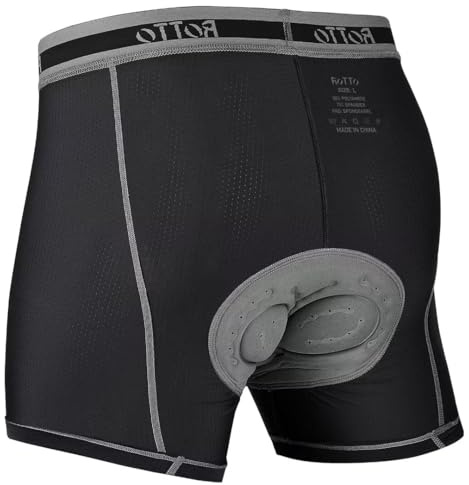 ROTTO Mens Cycling Underwear 3D Padded Bike Undershorts MTB Liner Breathable Quick Drying Black