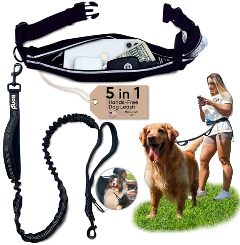 Bond Dog Running Leash Hands Free with Pouch, Hands Free Leash for Large Dogs, Pet Lead Running Belt for Walking & Canicross Belt, Includes Waist Jogging Fanny Pack & Pet Car Seat Belt Safety