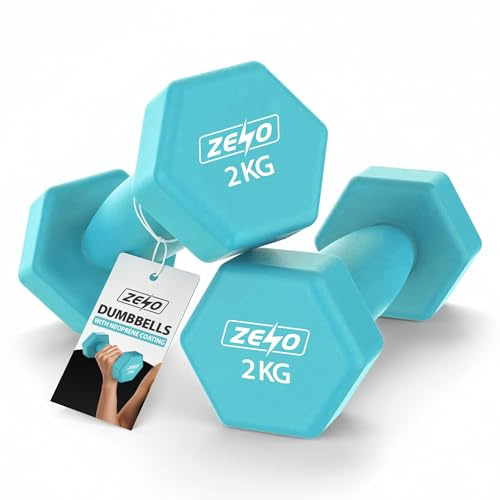 ZENO Dumbbells Set Of 2 | Dumbbells for Women | Hexagon Neoprene Weights | Hand Weights for Women | Anti-Slip & Sweat Resistant Dumbells (2 X 2KG Teal)