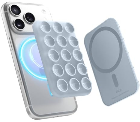 elago Support Téléphone à Ventouse Magnétique Compatible MagSafe, Poignée en Silicone Amovible pour iPhone, Selfies/Vidéos Mains Libres pour Influenceurs/Créateurs TikTok & Instagram (Bleu Clair)