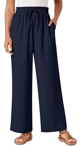 Glacspyg Femmes Pantalon Casual Flowy Wide Leg de Loisirs à Taille Haute Cordon de Serrage Palazzo Pantalons avec Poches