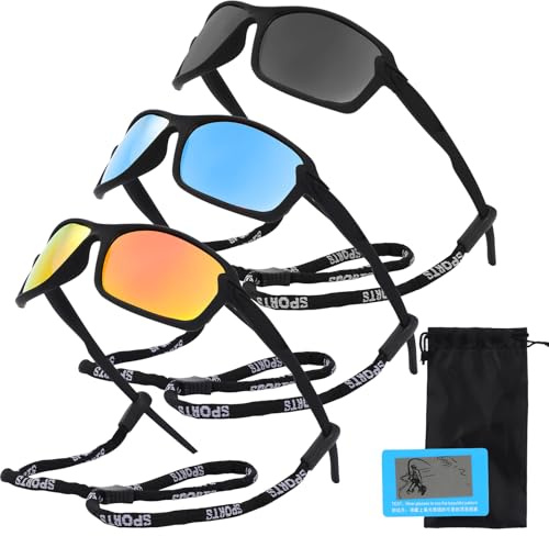 Lancry 3 PCS Cycling Glasses Sports Sunglasses for Men Women,Cycling Sunglasses Mens Sports Glasses Polarised UV400 Protection for Running Fishing Driving