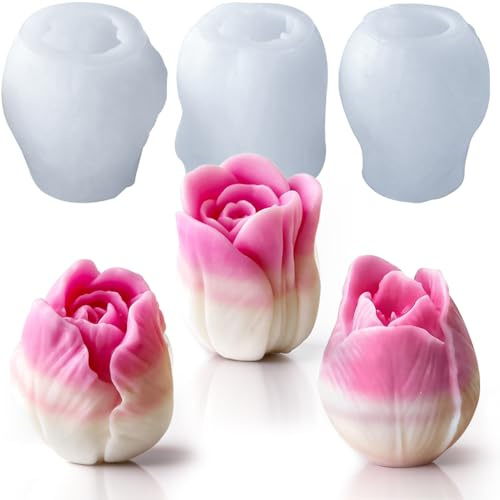 Moldes Molde de tulipán 3D para velas de tulipán en forma de flor de tulipán, moldes de jabón hechos a mano para hacer velas, manualidades de resina, decoración de pasteles de fondant
