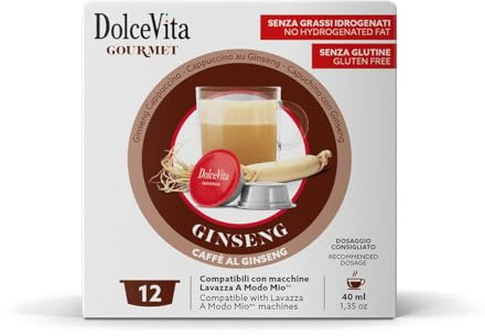 96 Capsule GINSENG DOLCE - DOLCE VITA Compatibili con A Modo Mio - Prodotto Senza Glutine - Per Macchine Caffè Sistema A Modo Mio -